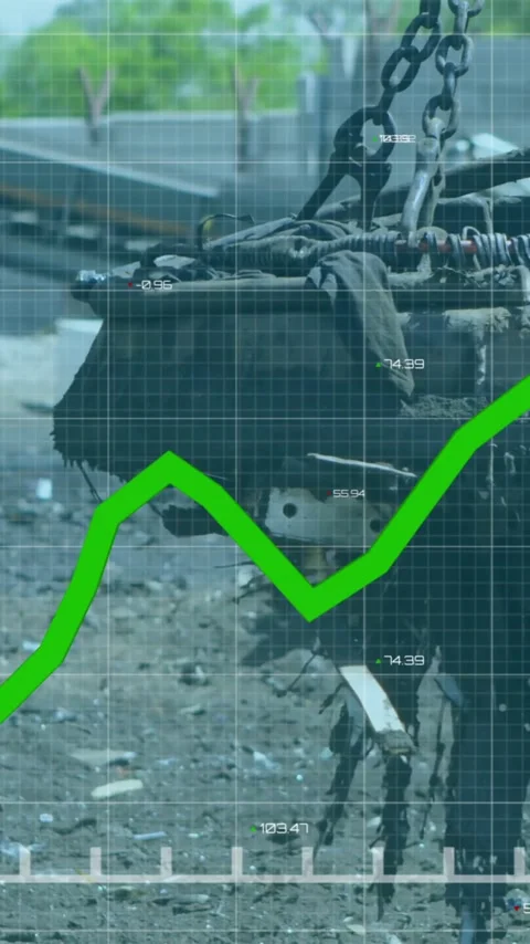 Green line graph animation over industrial machinery lifting scrap metal Stock Footage 341956918