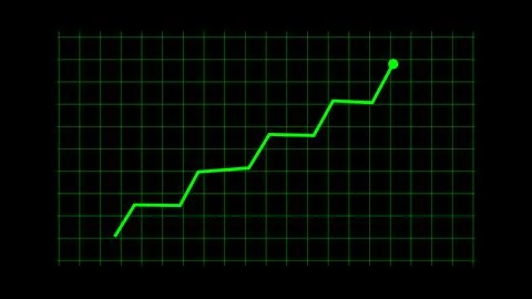 Green line graph on grid showing stair-step upward movement and final point.. Stock Illustration