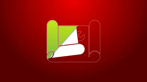Green line Graphing paper for engineering and wrench icon isolated on red Stock Footage 144021017