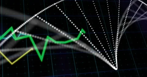 Green line growing sparking dots flowing to lit node while three lines varying, Stock Footage 334115476