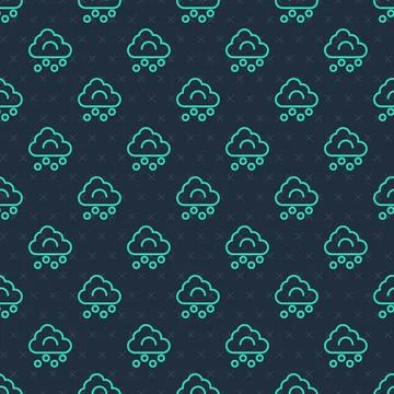 Green line Hail cloud icon isolated seamless pattern on blue background. Vector Illustrazione stock
