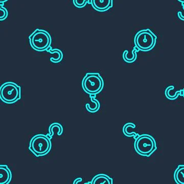 Green line Hand scale spring mechanical icon isolated seamless pattern on blue Illustrazione stock