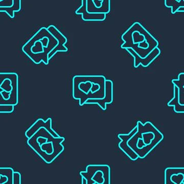 Green line Heart in speech bubble icon isolated seamless pattern on blue Stock Illustration