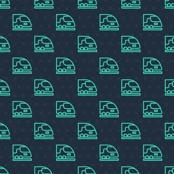 Green line High-speed train icon isolated seamless pattern on blue background イラスト素材