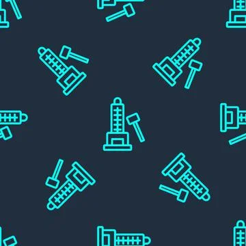 Green line High striker attraction with big hammer icon isolated seamless p.. Stock Illustration