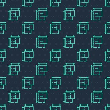 Green line House plan icon isolated seamless pattern on blue background. Vector Stock Illustration