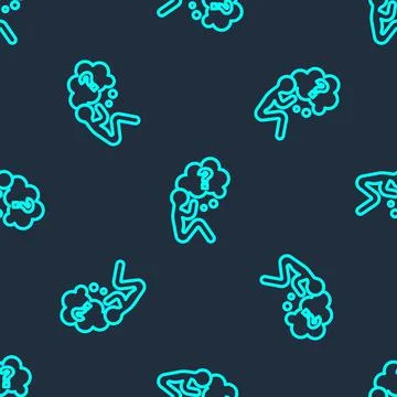 Green line Human head with question mark icon isolated seamless pattern on blue Stock Illustration