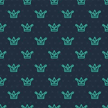 Green line Jester hat with bells isolated seamless pattern on blue backgrou.. Illustrazione stock