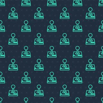 Green line Joystick for arcade machine icon isolated seamless pattern on blue Stockillustratie