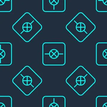 Green line Lamp in electronic circuit icon isolated seamless pattern on blue Stock Illustration