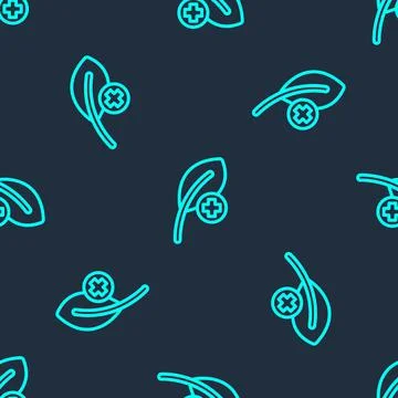 Green line Leaf icon isolated seamless pattern on blue background. Leaves sign Stock Illustration