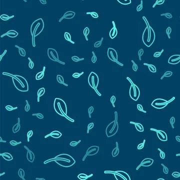 Green line Leaf icon isolated seamless pattern on blue background. Leaves sign Stockillustratie