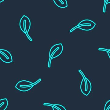 Green line Leaf icon isolated seamless pattern on blue background. Leaves sign 库存插图