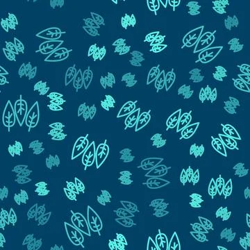 Green line Leaf icon isolated seamless pattern on blue background. Leaves sign Stock Illustration