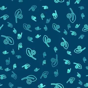 Green line Leaf icon isolated seamless pattern on blue background. Leaves sign Stock Illustration
