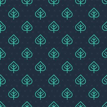 Green line Leaf icon isolated seamless pattern on blue background. Leaves sign Illustrazione stock