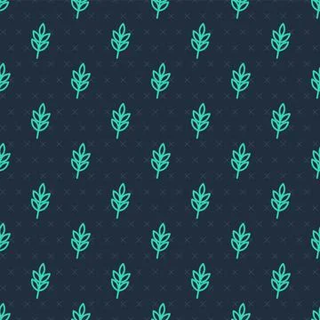 Green line Leaf icon isolated seamless pattern on blue background. Leaves sign Stock Illustration