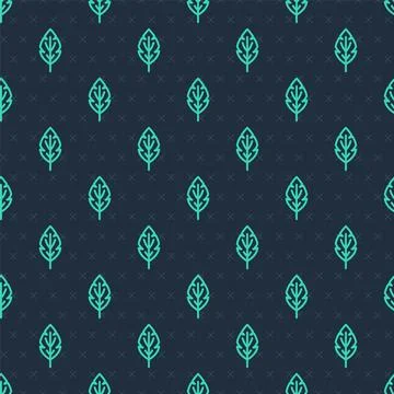 Green line Leaf icon isolated seamless pattern on blue background. Leaves sign Stock Illustration