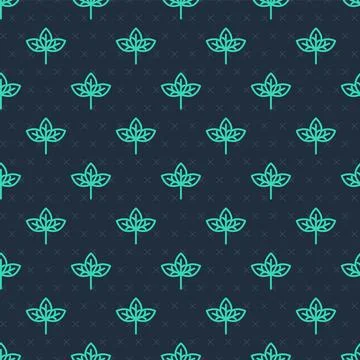 Green line Leaf icon isolated seamless pattern on blue background. Leaves sign Illustrazione stock