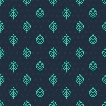 Green line Leaf icon isolated seamless pattern on blue background. Leaves sign Stock Illustration