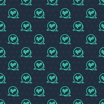 Green line Leaf icon isolated seamless pattern on blue background. Leaves s.. Illustrazione stock