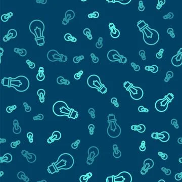 Green line Light bulb with concept of idea icon isolated seamless pattern on Stock Illustration