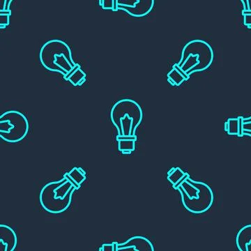 Green line Light bulb with concept of idea icon isolated seamless pattern on Stock Illustration