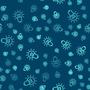 Green line Light bulb with concept of idea icon isolated seamless pattern on Illustrazione stock
