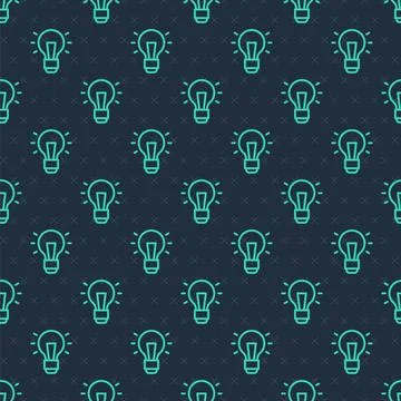 Green line Light bulb with concept of idea icon isolated seamless pattern o.. Stock Illustration