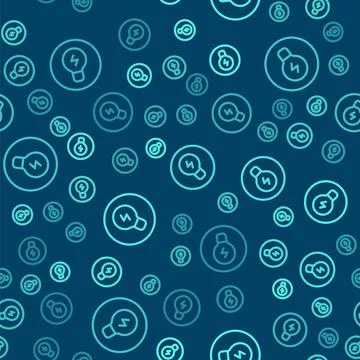 Green line Light bulb with concept of idea icon isolated seamless pattern o.. Illustrazione stock