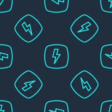 Green line Lightning bolt icon isolated seamless pattern on blue background.. 스톡 일러스트