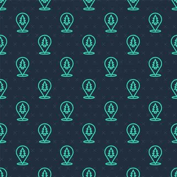 Green line Location of the forest on a map icon isolated seamless pattern on Illustrazione stock