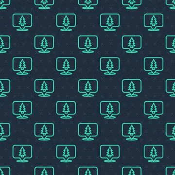 Green line Location of the forest on a map icon isolated seamless pattern on Illustrazione stock