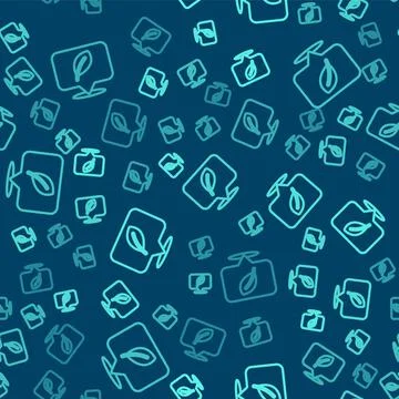 Green line Location with leaf icon isolated seamless pattern on blue background Illustrazione stock