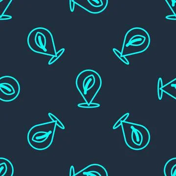 Green line Location with leaf icon isolated seamless pattern on blue background Stock Illustration
