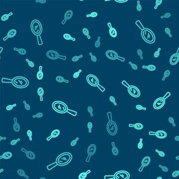 Green line Magic hand mirror icon isolated seamless pattern on blue background Illustrazione stock
