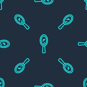 Green line Magic hand mirror icon isolated seamless pattern on blue backgro.. イラスト素材