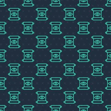 Green line Magic scroll icon isolated seamless pattern on blue background Stock Illustration