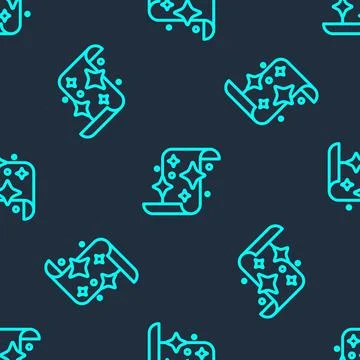 Green line Magic scroll icon isolated seamless pattern on blue background Illustrazione stock