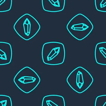 Green line Magic stone icon isolated seamless pattern on blue background Illustrazione stock