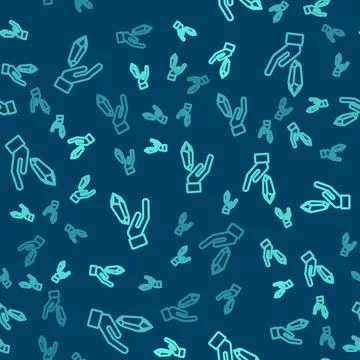Green line Magic stone icon isolated seamless pattern on blue background Stock Illustration