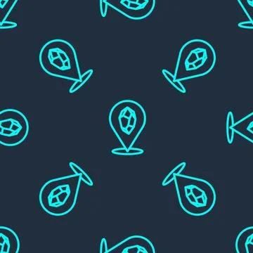 Green line Magic stone icon isolated seamless pattern on blue background Stock Illustration