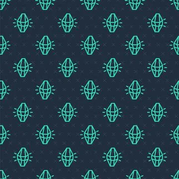 Green line Magic stone icon isolated seamless pattern on blue background Stock Illustration