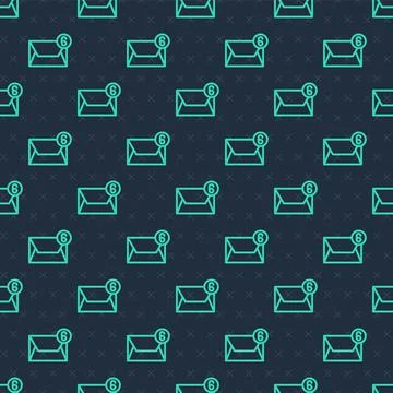 Green line Mail and e-mail icon isolated seamless pattern on blue background Stock Illustration