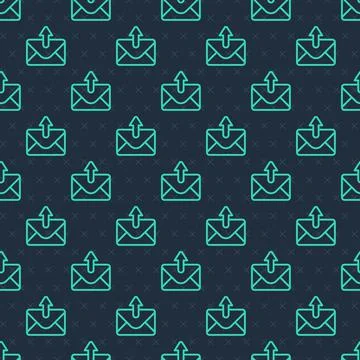 Green line Mail and e-mail icon isolated seamless pattern on blue background Ilustración de archivo