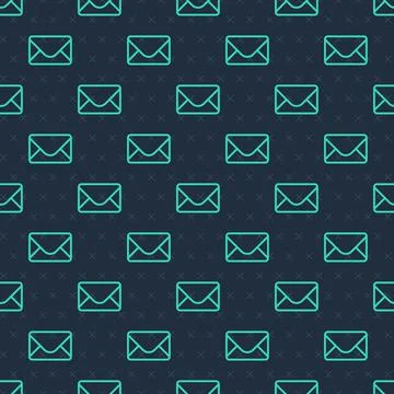 Green line Mail and e-mail icon isolated seamless pattern on blue background. Ilustración de archivo