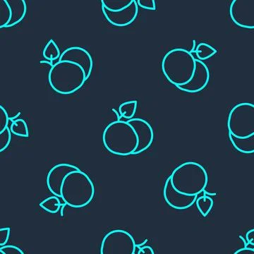 Green line Mango fruit icon isolated seamless pattern on blue background. Vector Illustrazione stock