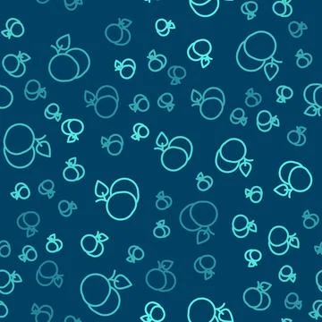 Green line Mango fruit icon isolated seamless pattern on blue background.  .. Stock Illustration