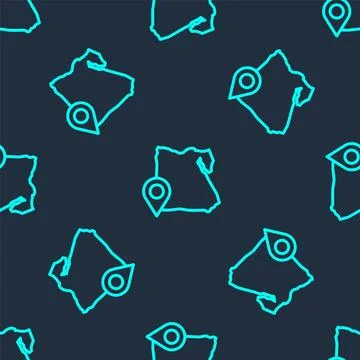 Green line Map of Egypt icon isolated seamless pattern on blue background Illustrazione stock