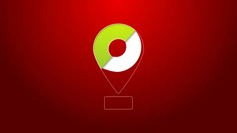 Green line Map pin icon isolated on red background. Navigation, pointer Video stock 143880677